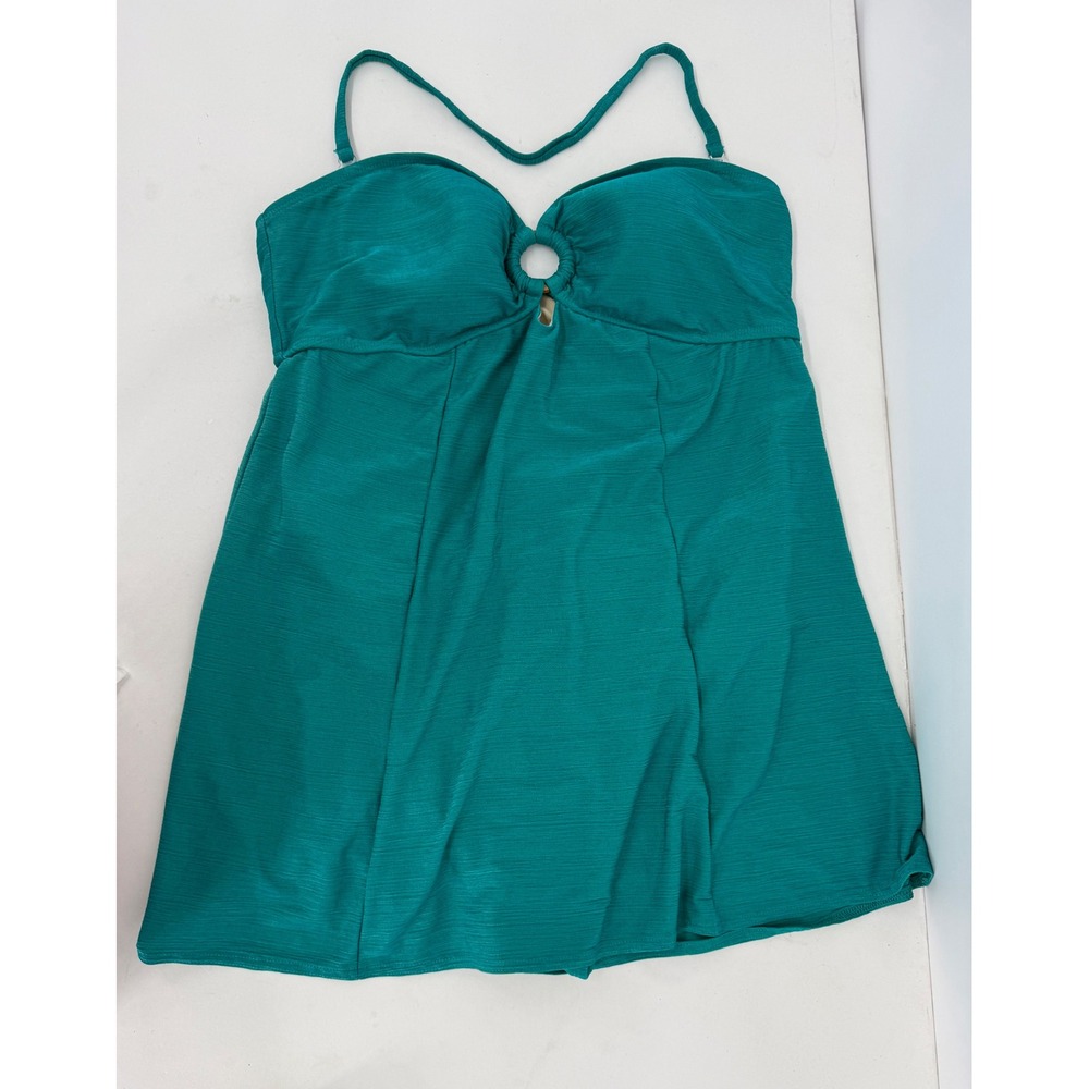 White Stag Teal Ribbed Halter Swim Dress One‎ Piece O-Ring Detail Sz 16/18